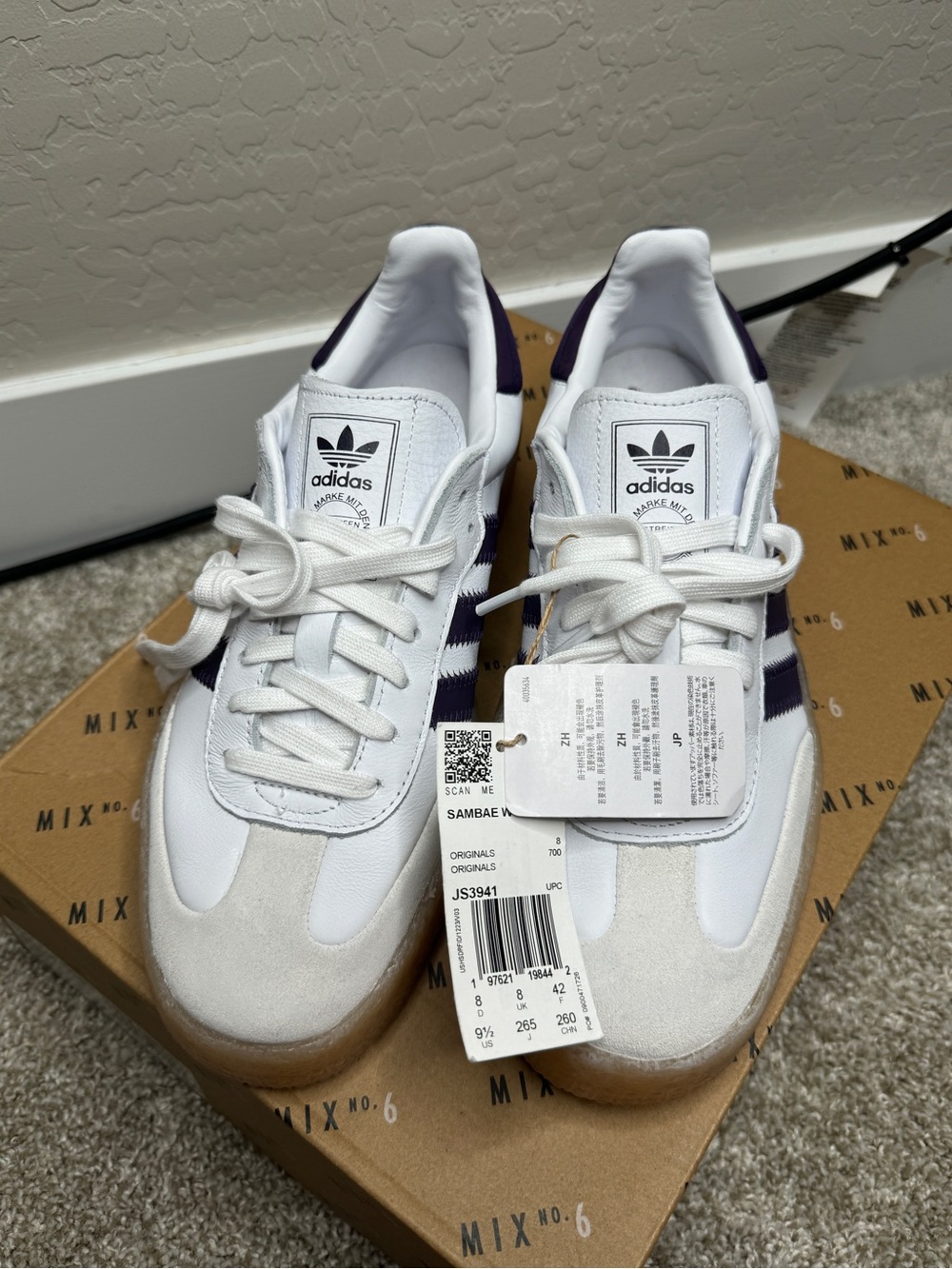 Adidas Samba Women White and Navy Gum Sole Sneakers - Picture 3 of 9